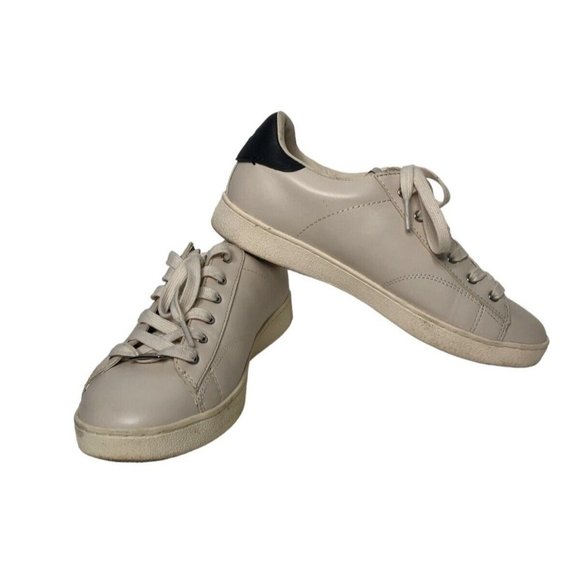 Coach Sneakers G1905 Beige Womens 9B Flats EUR 39.5 UK 7 Low Top Tan Navy Blue - Picture 1 of 12